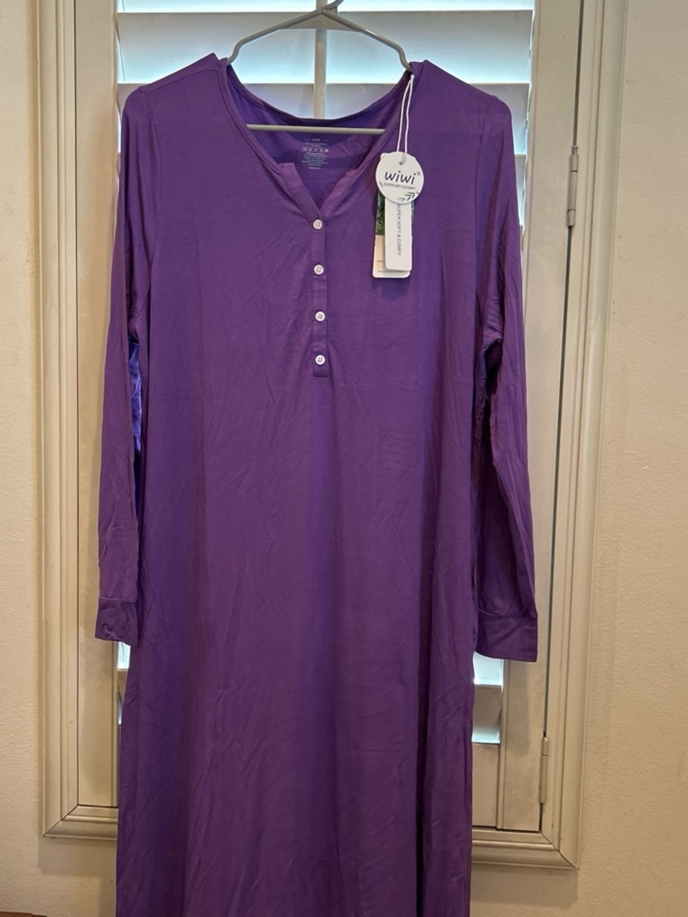 Purple Long Sleeve Henley Nightgown